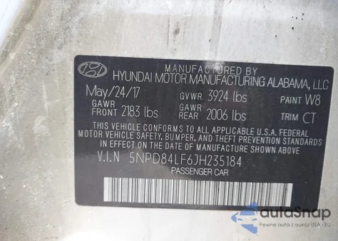 2018 Hyundai Elantra Sel from USA, damaged, VIN 5NPD84LF6JH235184